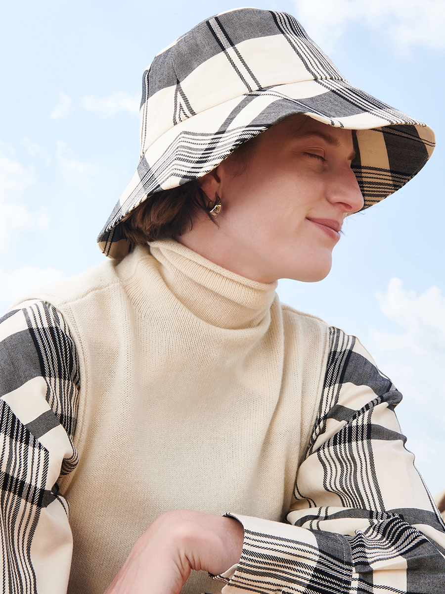 HIDEMI 真丝格纹色织渔夫帽