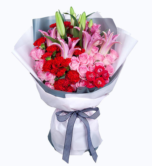 甜蜜爱情    19支戴安娜玫瑰，19支红色康乃馨，3支多头百合，多头小玫瑰（1937） 商品图0