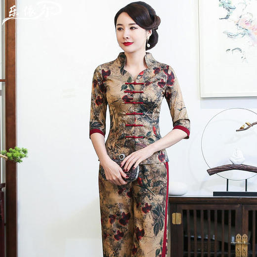  LYE-2037中式复古丝质改良唐装两件套 商品图2