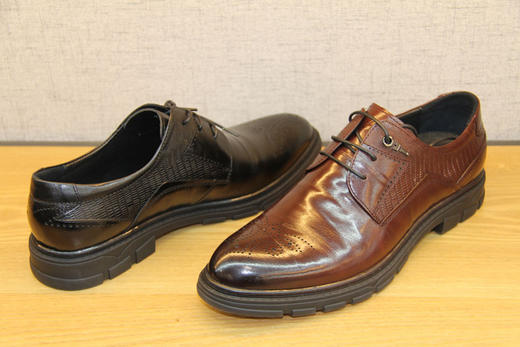 豪行春季新款10187215舒适休闲厚底男单鞋系带宽松黑色商务鞋正品 商品图4