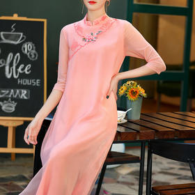 OG-36109复古中国风刺绣禅服宽松大码连衣裙