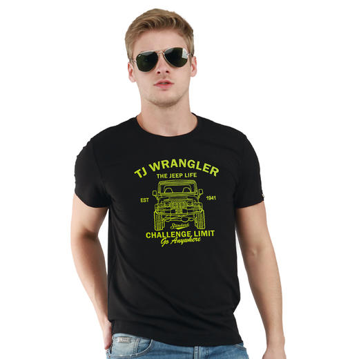 常规圆领夏季情侣工装军旅纯色创意越野车印花修身短袖青春潮T恤 商品图0