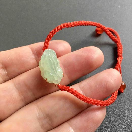 冰种晴水翡翠貔貅手绳18k玫瑰金镶嵌手链 商品图5