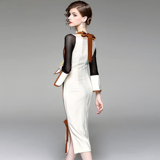 BHS-0000173206喇叭袖一字领名媛气质修身显瘦中长裙 商品图2