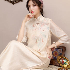 OG-99375中国民国风重工刺绣立领改良旗袍开衩连衣裙