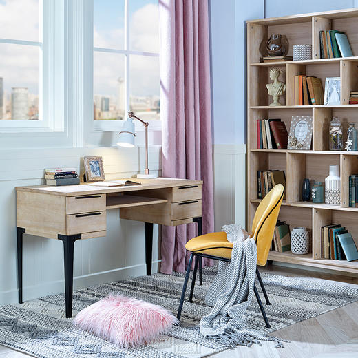 喜梦宝实木书桌北欧简约轻工业风1.2米写字桌卧室置物桌黑铁艺脚 商品图2