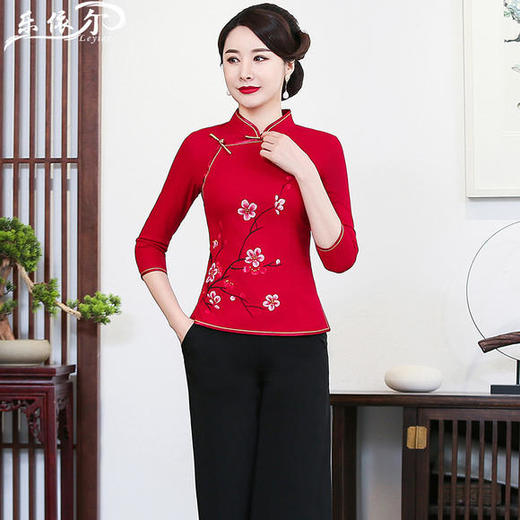 LYE-2031新款复古亚麻手绘旗袍唐装套装 商品图0