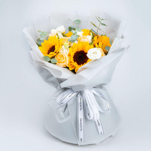 幸福依靠    4支向日葵，7支香槟玫瑰，尤加利搭配(1922) 商品图2