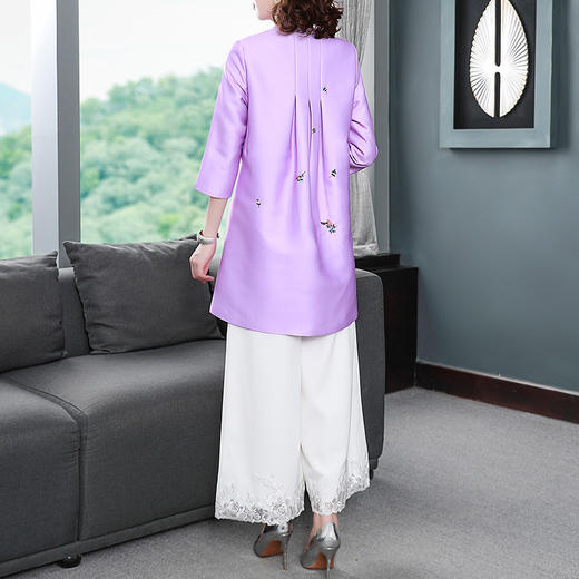 YFN-19503新品复古女装长袖蓝色减龄中长款风衣外套 商品图3