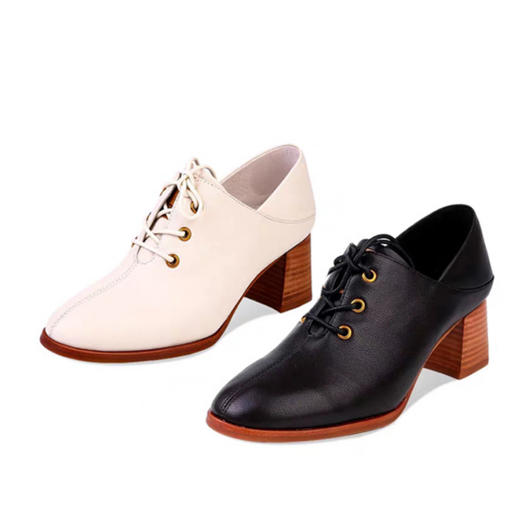 西村名物2019秋季新款系带百搭高跟粗跟女单鞋圆头舒适X29CM30641 商品图0