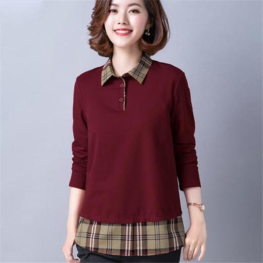 LH-6717春季新款妈妈装格纹拼接长袖打底衫 商品图2