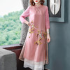 SM-SM191007新款时尚改良旗袍领七分袖中长款刺绣绣花连衣裙 商品缩略图1