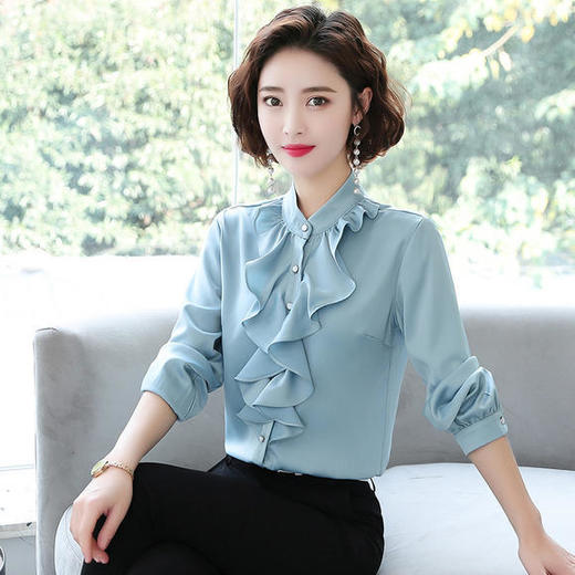 韩版时尚，荷叶边打底雪纺长袖衬衫TR2032 商品图0
