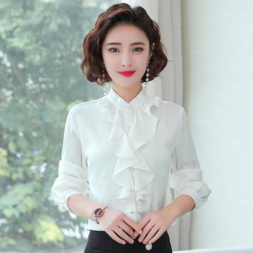 韩版时尚，荷叶边打底雪纺长袖衬衫TR2032 商品图1