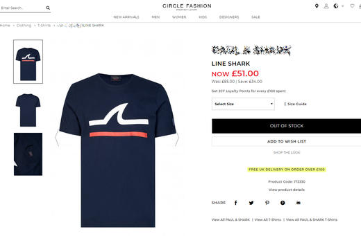 鲨鱼 鱼鳍线条 弹力丝光棉 圆领短袖T恤 特惠 PSS77 商品图1