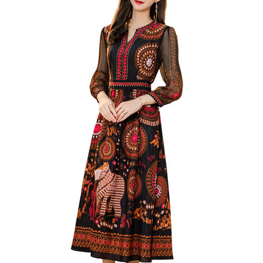 NYT-016新款时尚V领真丝连衣裙气质印花桑蚕丝打底裙 商品图4