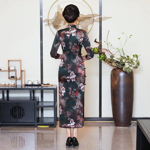 WXG-1948复古优雅长款真丝旗袍连衣裙 商品图4