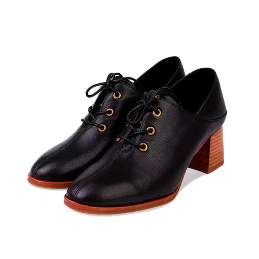 西村名物2019秋季新款系带百搭高跟粗跟女单鞋圆头舒适X29CM30641 商品图1