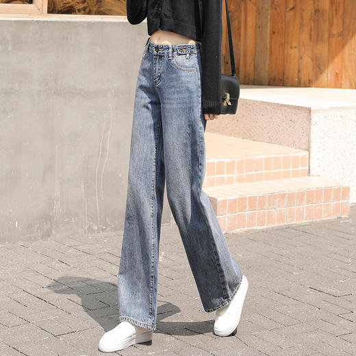 春季薄款高腰牛仔裤女裤子宽松直筒阔腿垂感拖地长裤 商品图3