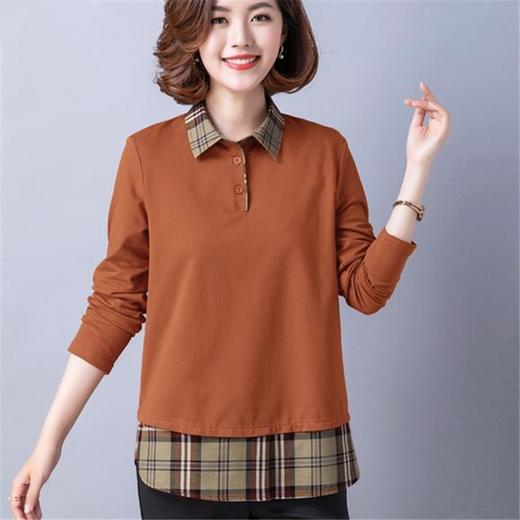 LH-6717春季新款妈妈装格纹拼接长袖打底衫 商品图1