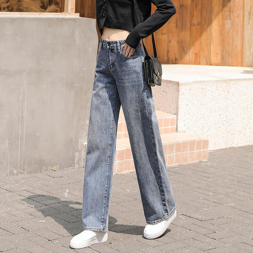春季薄款高腰牛仔裤女裤子宽松直筒阔腿垂感拖地长裤 商品图2
