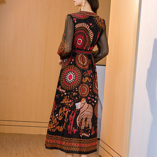 NYT-016新款时尚V领真丝连衣裙气质印花桑蚕丝打底裙 商品图3