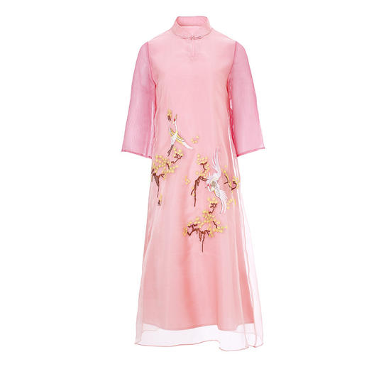 SM-SM191007新款时尚改良旗袍领七分袖中长款刺绣绣花连衣裙 商品图4