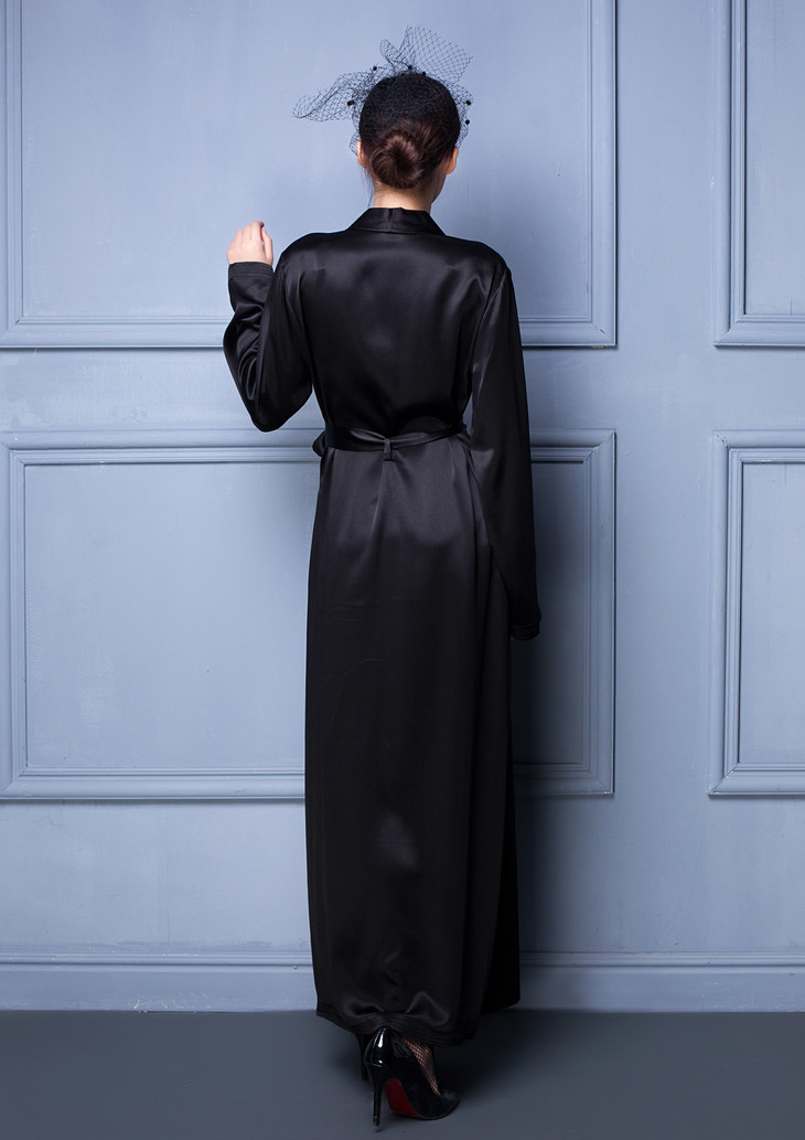 rosemoment真丝西装领气质纯色长袍