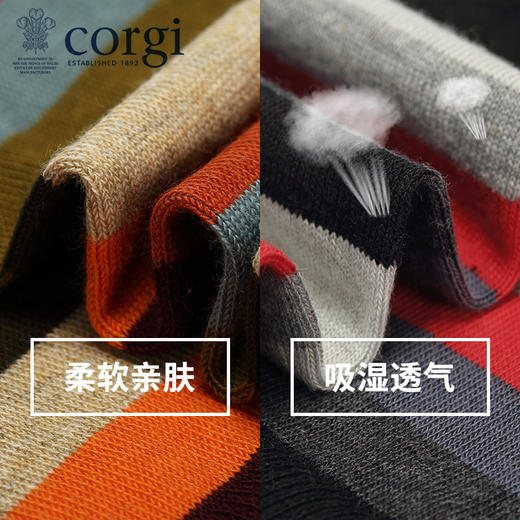 CORGI柯基英国进口男女条纹精梳棉袜撞色条纹薄款潮流中筒长袜子 商品图3