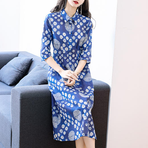 NYT  36125印花苎麻连衣裙时尚五分袖 商品图1