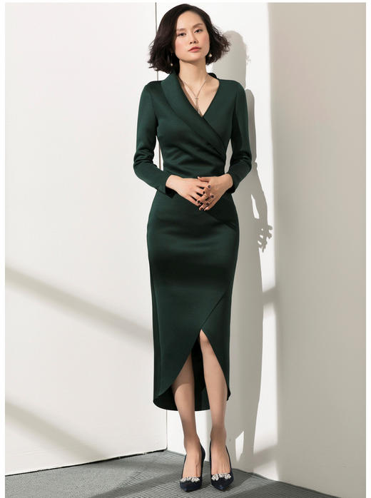 J9384048颈袖添香季时尚职场修身显瘦气质中长款连衣裙女J9384048 商品图3