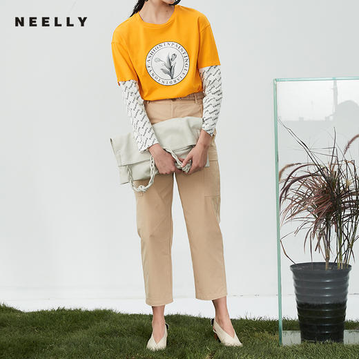 NEELLY春新款配腰带纯棉工装风宽松休闲长裤女N082001AH038 商品图1