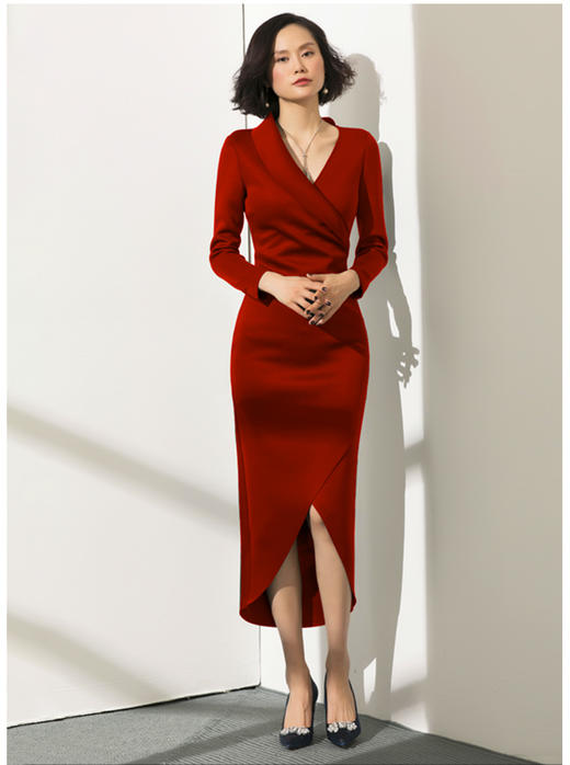 J9384048颈袖添香季时尚职场修身显瘦气质中长款连衣裙女J9384048 商品图2