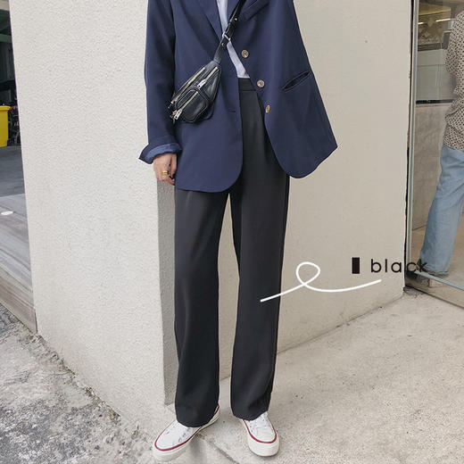春秋西装裤女直筒垂感高腰显瘦前男友大长腿黑色阔腿拖地休闲长裤女裤子 商品图0
