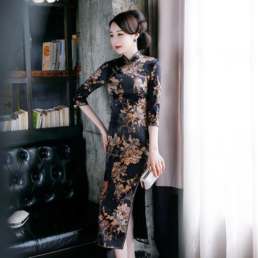 上海旗袍厂WX-1998新款七分袖真丝旗袍 日常改良重磅真丝旗袍高档连衣裙 商品图3