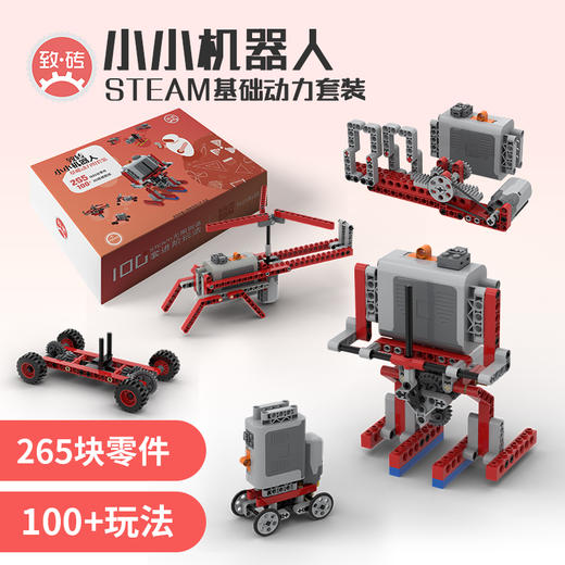 致砖小小机器人  265个科技件组成，2个核心动力模块，种类非常丰富，包括齿轮、带孔砖、操纵杆、连接器、十字轴等科技积木，还有一个萌萌的小人仔 商品图0