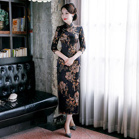 上海旗袍厂WX-1998新款七分袖真丝旗袍 日常改良重磅真丝旗袍高档连衣裙