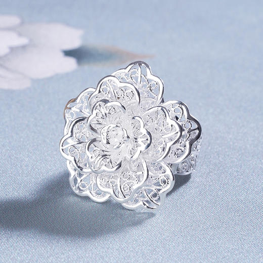 子佩集S990银牡丹戒指【MD11】花丝花丝203 商品图0