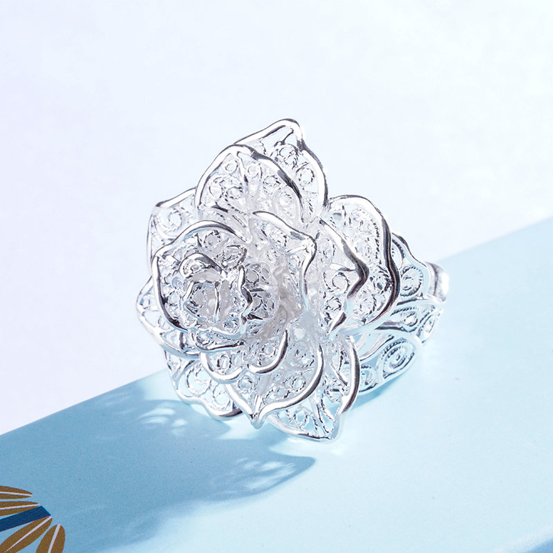 子佩集S990银玫瑰戒指【MG0005】花丝203