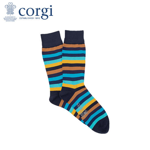 CORGI柯基英国进口男女条纹精梳棉袜撞色条纹薄款潮流中筒长袜子 商品图0