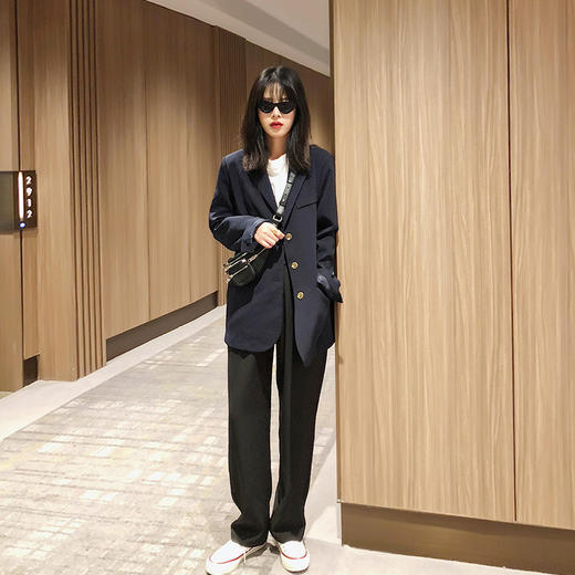 春秋西装裤女直筒垂感高腰显瘦前男友大长腿黑色阔腿拖地休闲长裤女裤子 商品图3