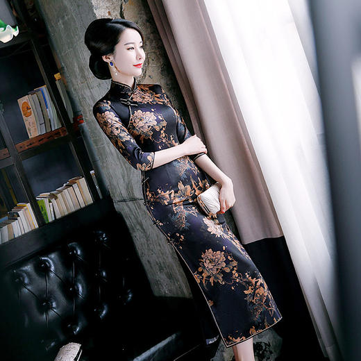 上海旗袍厂WX-1998新款七分袖真丝旗袍 日常改良重磅真丝旗袍高档连衣裙 商品图2
