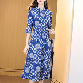 NYT  36125印花苎麻连衣裙时尚五分袖