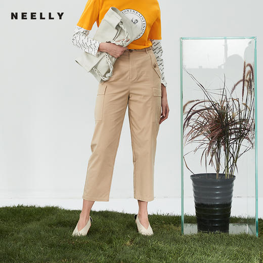 NEELLY春新款配腰带纯棉工装风宽松休闲长裤女N082001AH038 商品图2