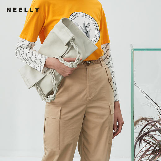 NEELLY春新款配腰带纯棉工装风宽松休闲长裤女N082001AH038 商品图3