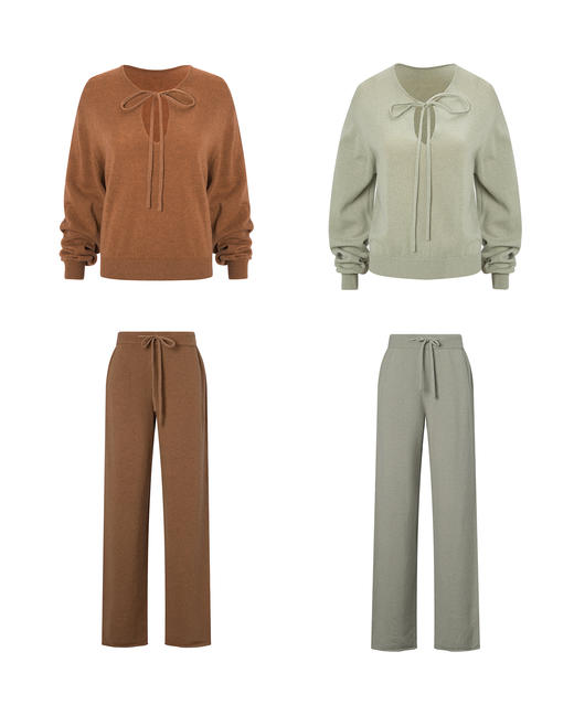 HIDEMI 薄款美利奴羊毛套装 系带廓形短款薄毛衣/九分裤 商品图1