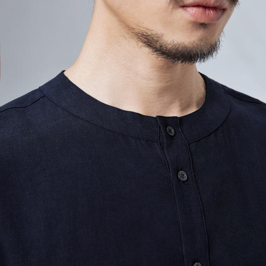 【中华立领】柒牌男装立领亚麻长袖衬衫新品商务休闲长衬	114A39200 商品图2