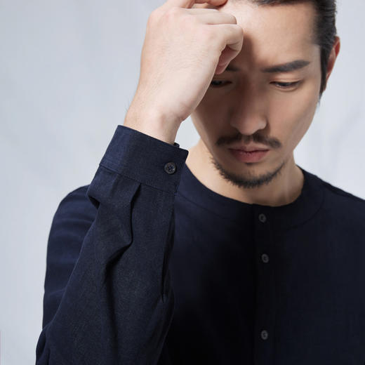 【中华立领】柒牌男装立领亚麻长袖衬衫新品商务休闲长衬	114A39200 商品图3