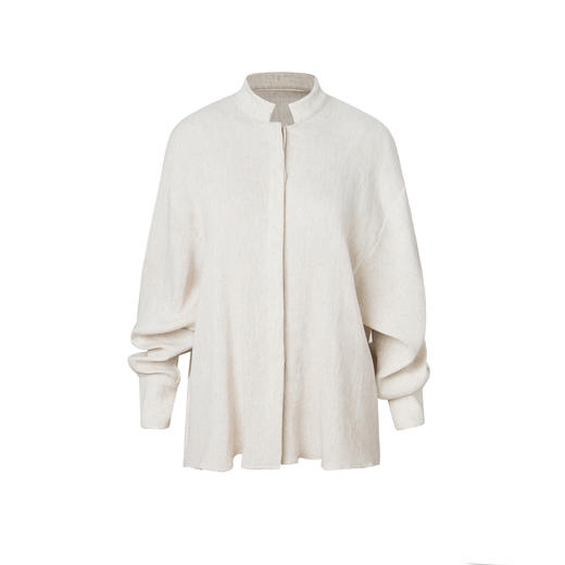 HIDEMI 懒人必备/奶昔白肌理感亚麻套装 圆领衬衫/垂直感侧开衩长裤 商品图1