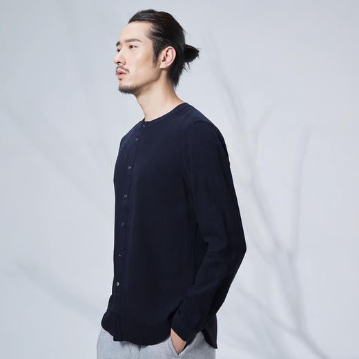 【中华立领】柒牌男装立领亚麻长袖衬衫新品商务休闲长衬	114A39200 商品图1